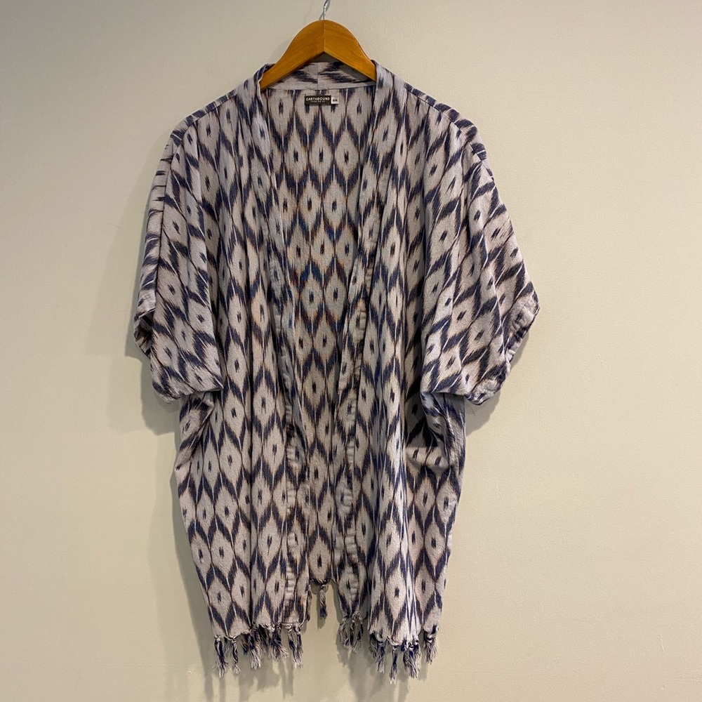 Earthbound Trading Ikat Short Cotton Kimono Fringe